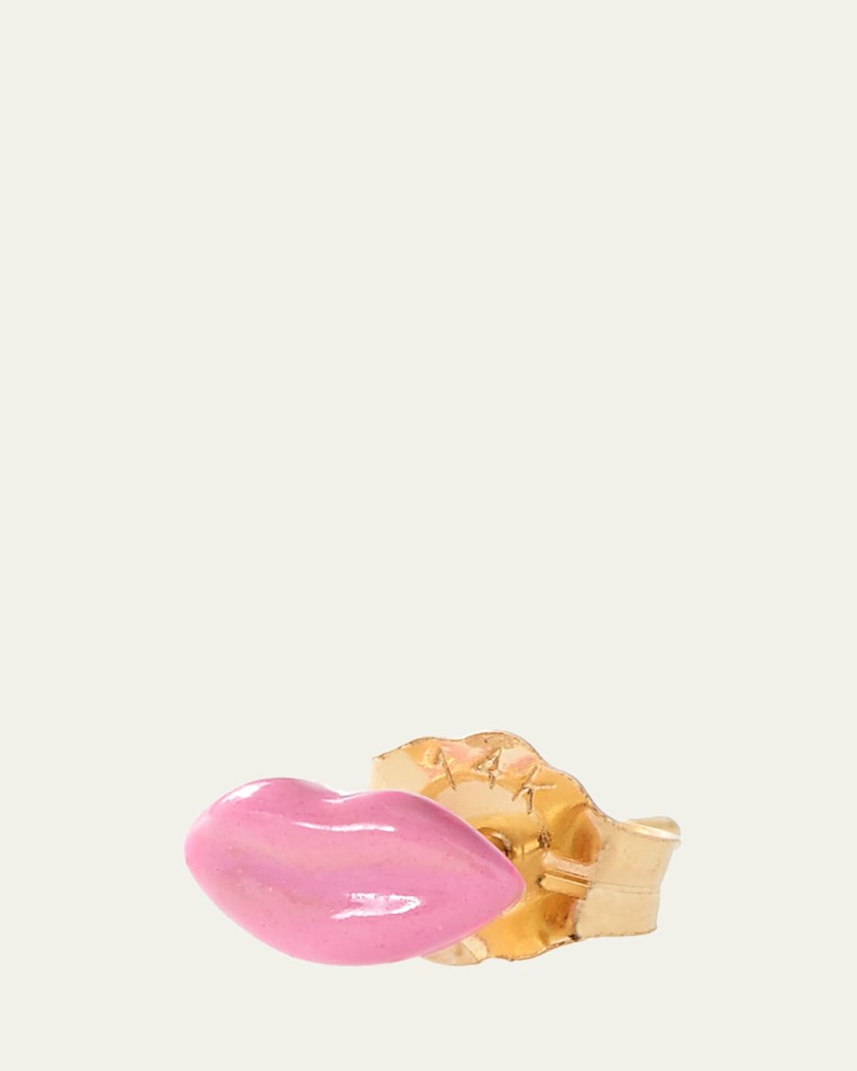 14K Yellow Gold Mini Pink Enamel Lip Stud Earring, Single